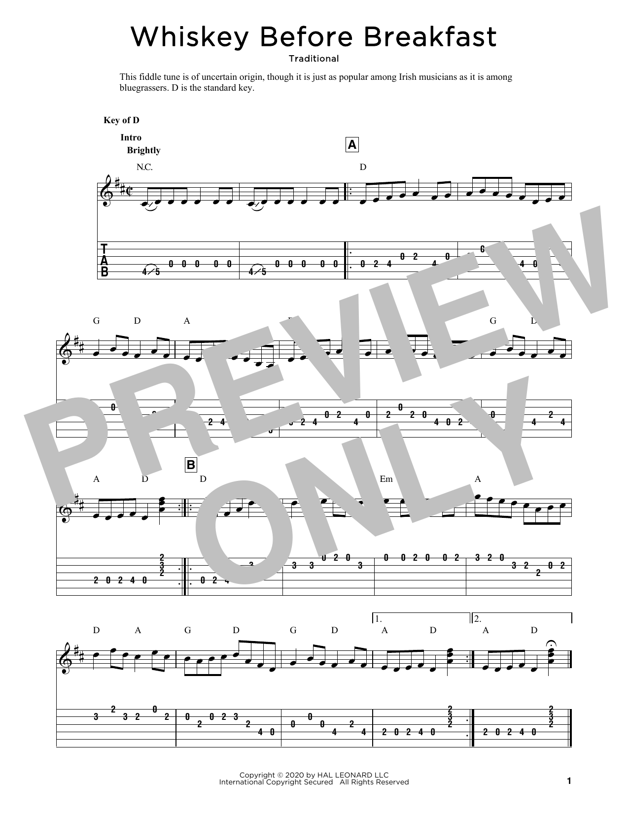 Download Traditional Whiskey Before Breakfast (arr. Fred Sokolow) Sheet Music and learn how to play Solo Guitar PDF digital score in minutes