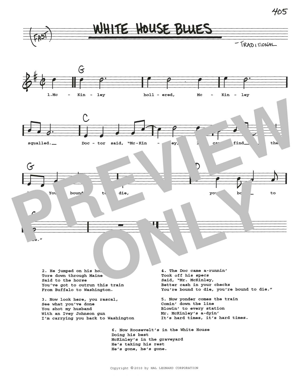 Download Traditional White House Blues Sheet Music and learn how to play Real Book – Melody, Lyrics & Chords PDF digital score in minutes