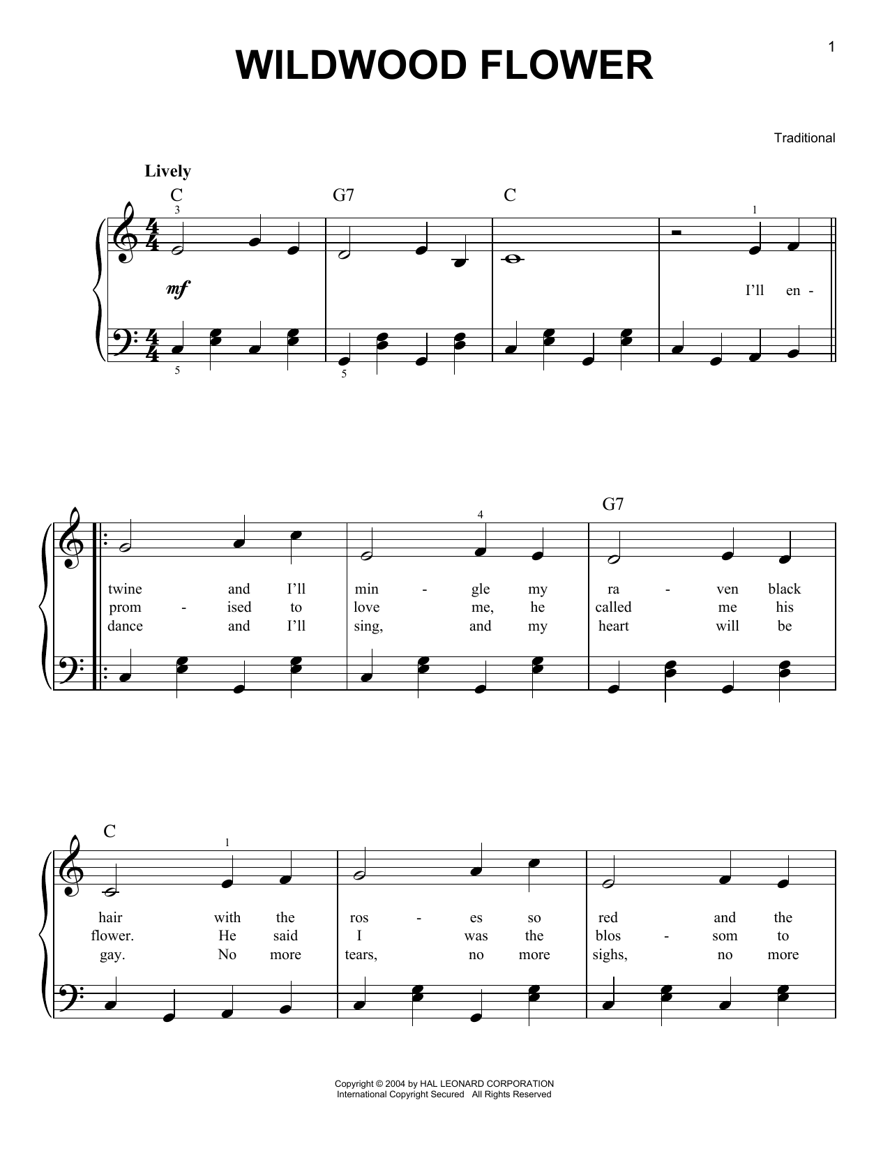 Download Traditional Wildwood Flower Sheet Music and learn how to play Easy Piano PDF digital score in minutes