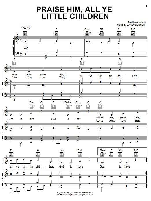 Download Traditional Words Praise Him, All Ye Little Children Sheet Music and learn how to play Melody Line, Lyrics & Chords PDF digital score in minutes
