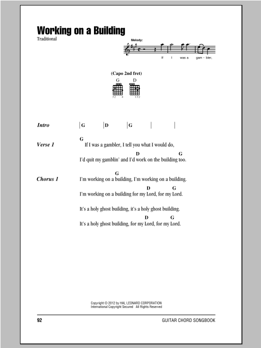 Download Traditional Working On A Building Sheet Music and learn how to play Real Book – Melody, Lyrics & Chords PDF digital score in minutes