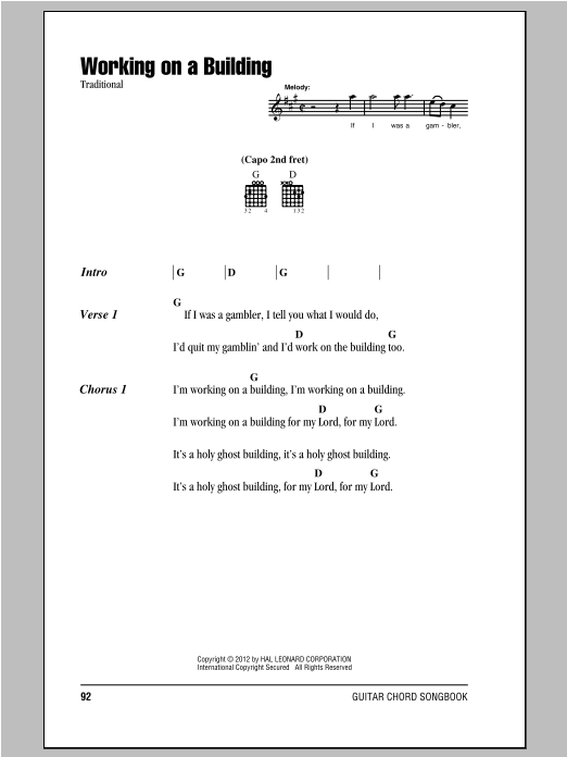 Download Traditional Working On A Building Sheet Music and learn how to play Lyrics & Chords PDF digital score in minutes