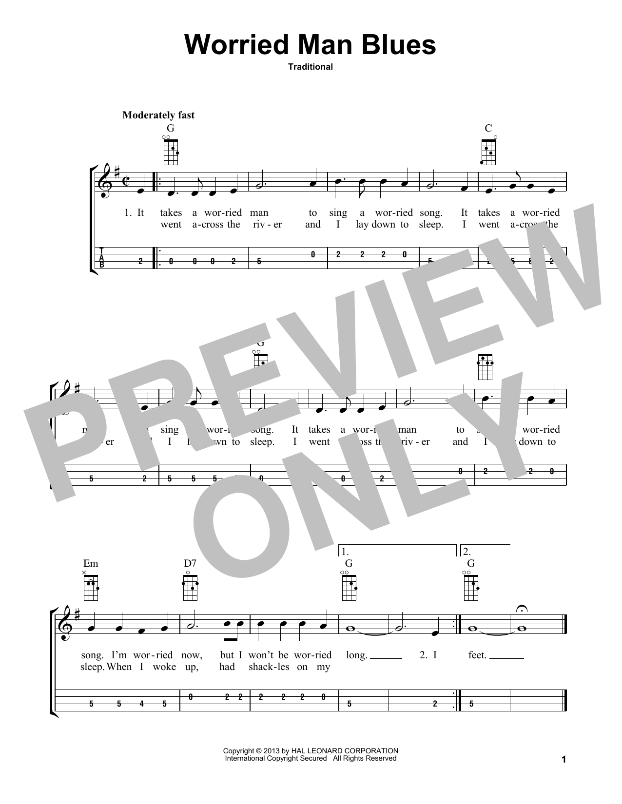 Download Traditional Worried Man Blues (arr. Bobby Westfall) Sheet Music and learn how to play Mandolin PDF digital score in minutes