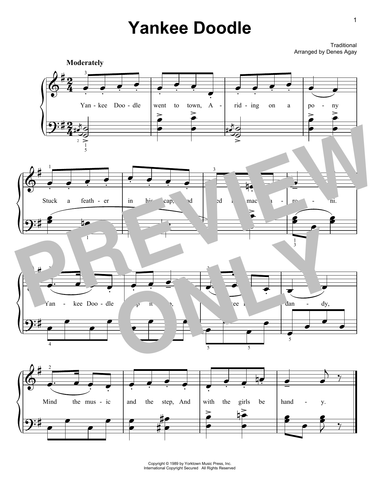 Download Traditional Yankee Doodle (arr. Denes Agay) Sheet Music and learn how to play Easy Piano PDF digital score in minutes