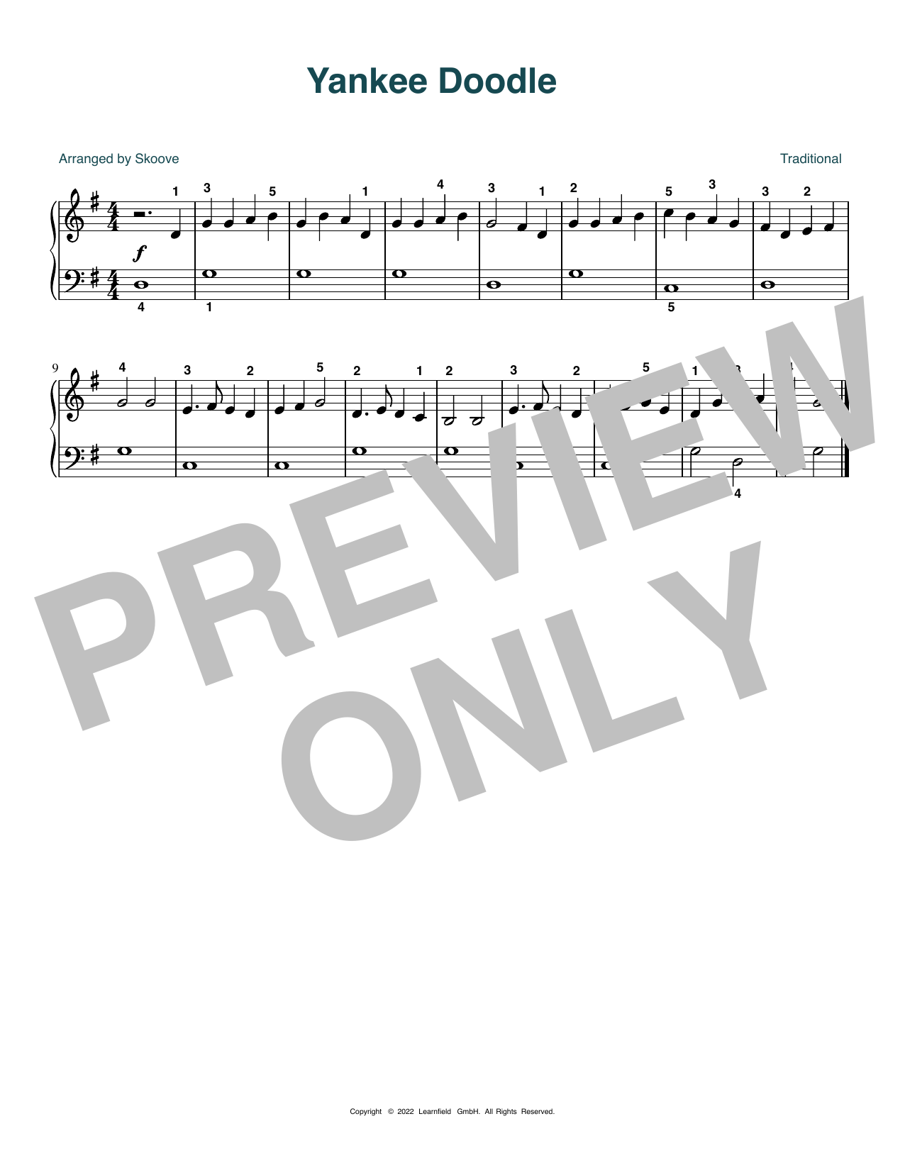 Download Traditional Yankee Doodle (arr. Skoove) Sheet Music and learn how to play Easy Piano PDF digital score in minutes