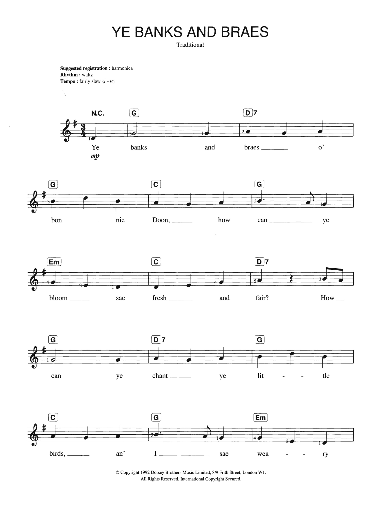 Download Traditional Ye Banks And Braes Sheet Music and learn how to play Keyboard PDF digital score in minutes