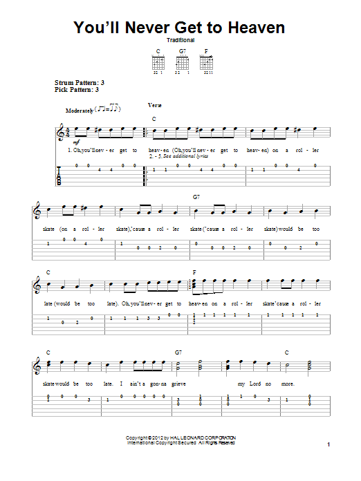 Download Traditional You'll Never Get To Heaven Sheet Music and learn how to play Easy Guitar Tab PDF digital score in minutes