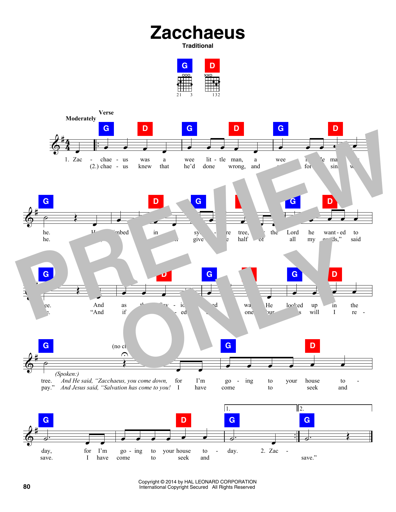 Download Traditional Zacchaeus Sheet Music and learn how to play Melody Line, Lyrics & Chords PDF digital score in minutes