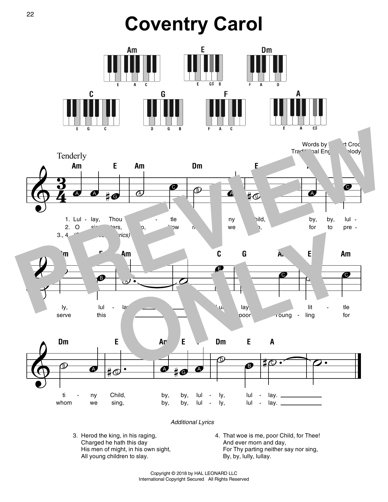 Traditional English Melody Coventry Carol Sheet Music Notes Download Printable Pdf Score 186594 3865