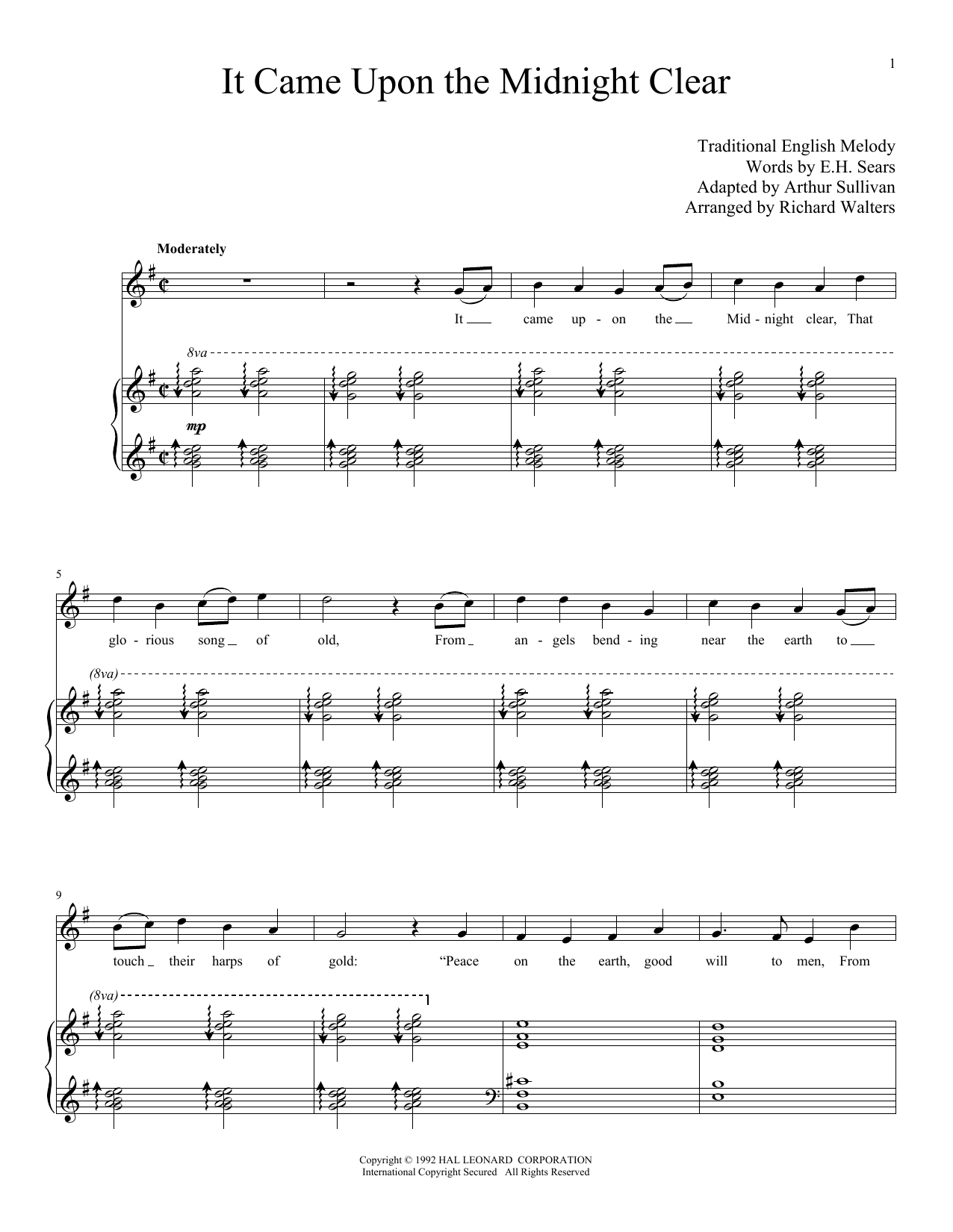 Traditional English Melody It Came Upon The Midnight Clear Sheet 