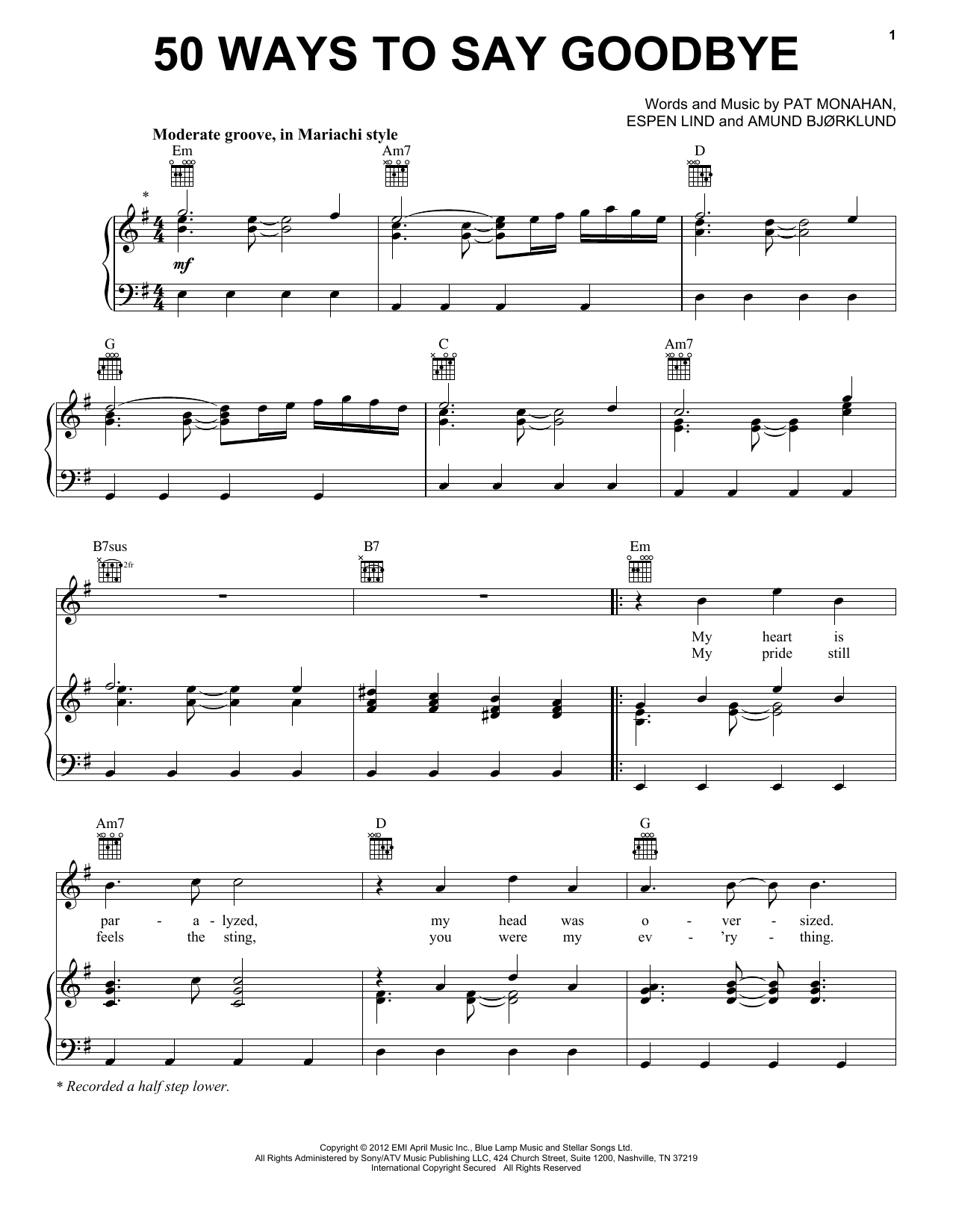 Download Train 50 Ways To Say Goodbye Sheet Music and learn how to play Piano, Vocal & Guitar (Right-Hand Melody) PDF digital score in minutes