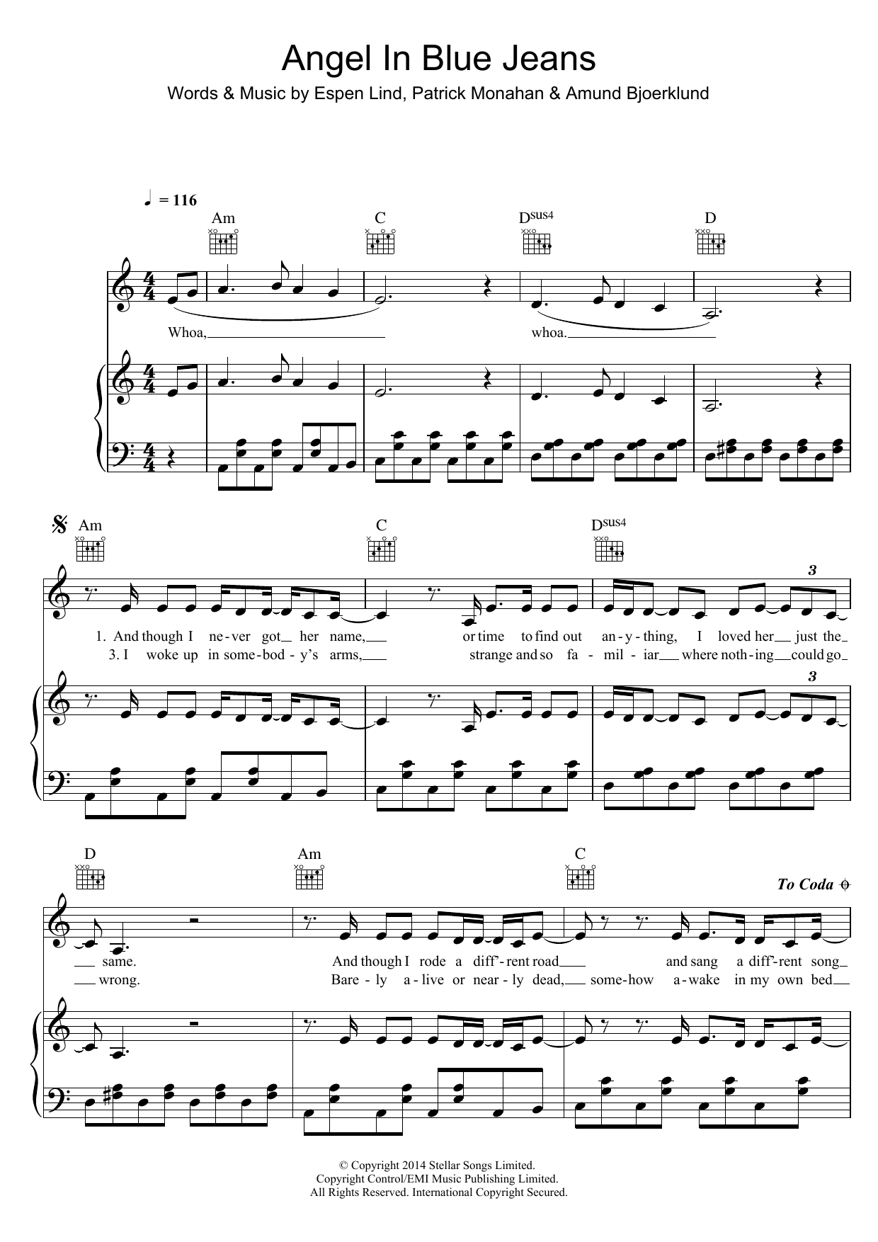 Download Train Angel In Blue Jeans Sheet Music and learn how to play Piano, Vocal & Guitar with Backing Track PDF digital score in minutes