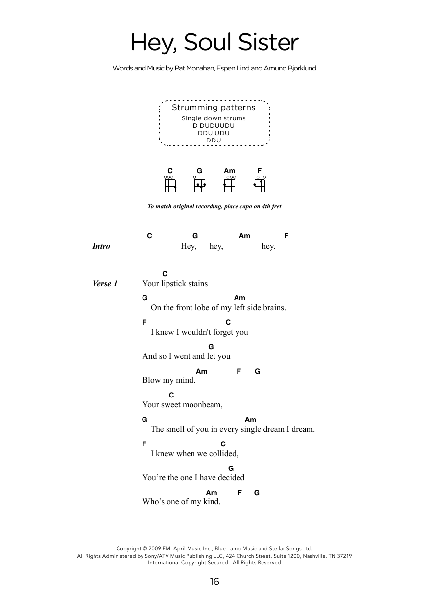 Download Train Hey, Soul Sister (arr. Elise Ecklund) Sheet Music and learn how to play Ukulele Chords/Lyrics PDF digital score in minutes