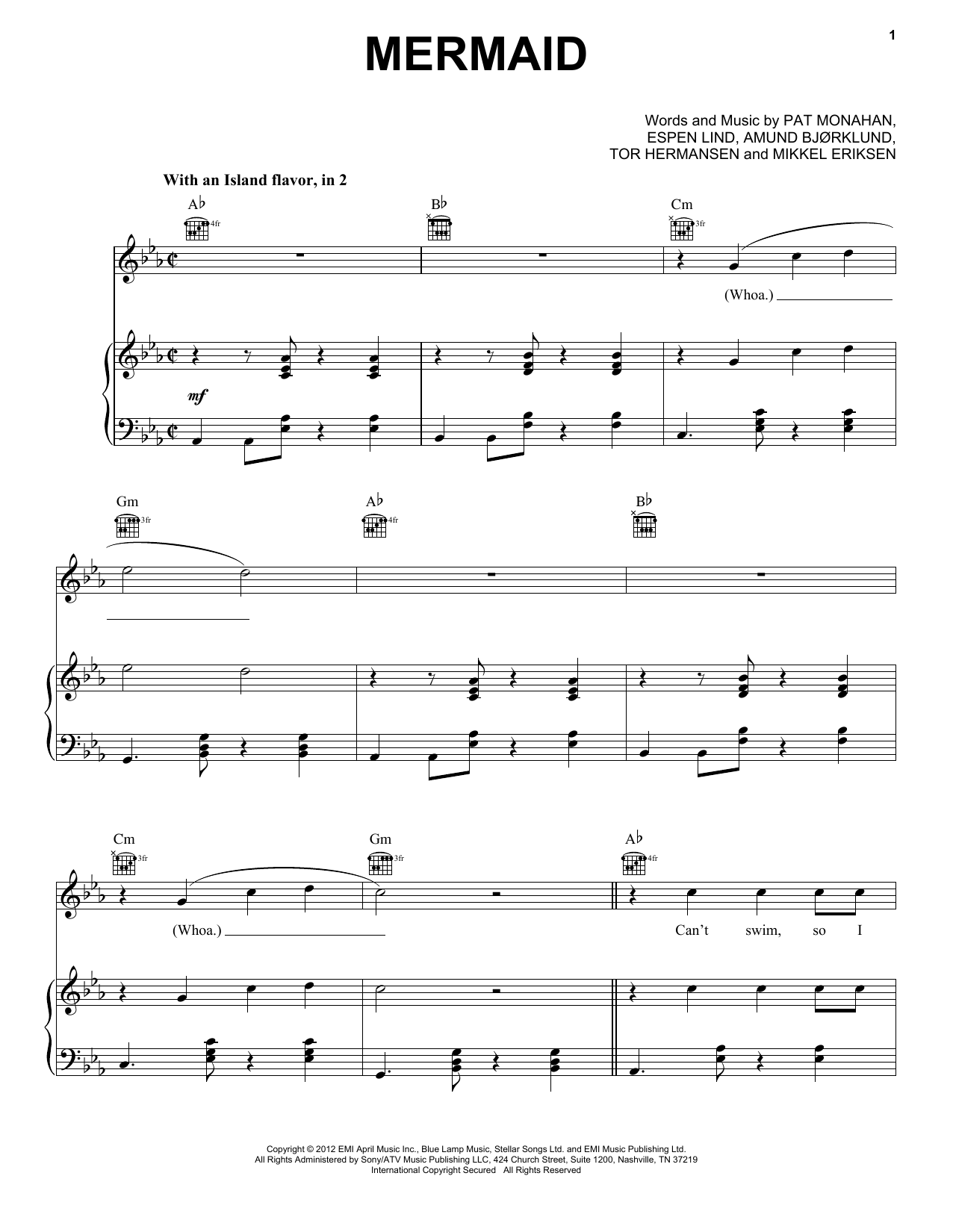 Download Train Mermaid Sheet Music and learn how to play Piano, Vocal & Guitar (Right-Hand Melody) PDF digital score in minutes
