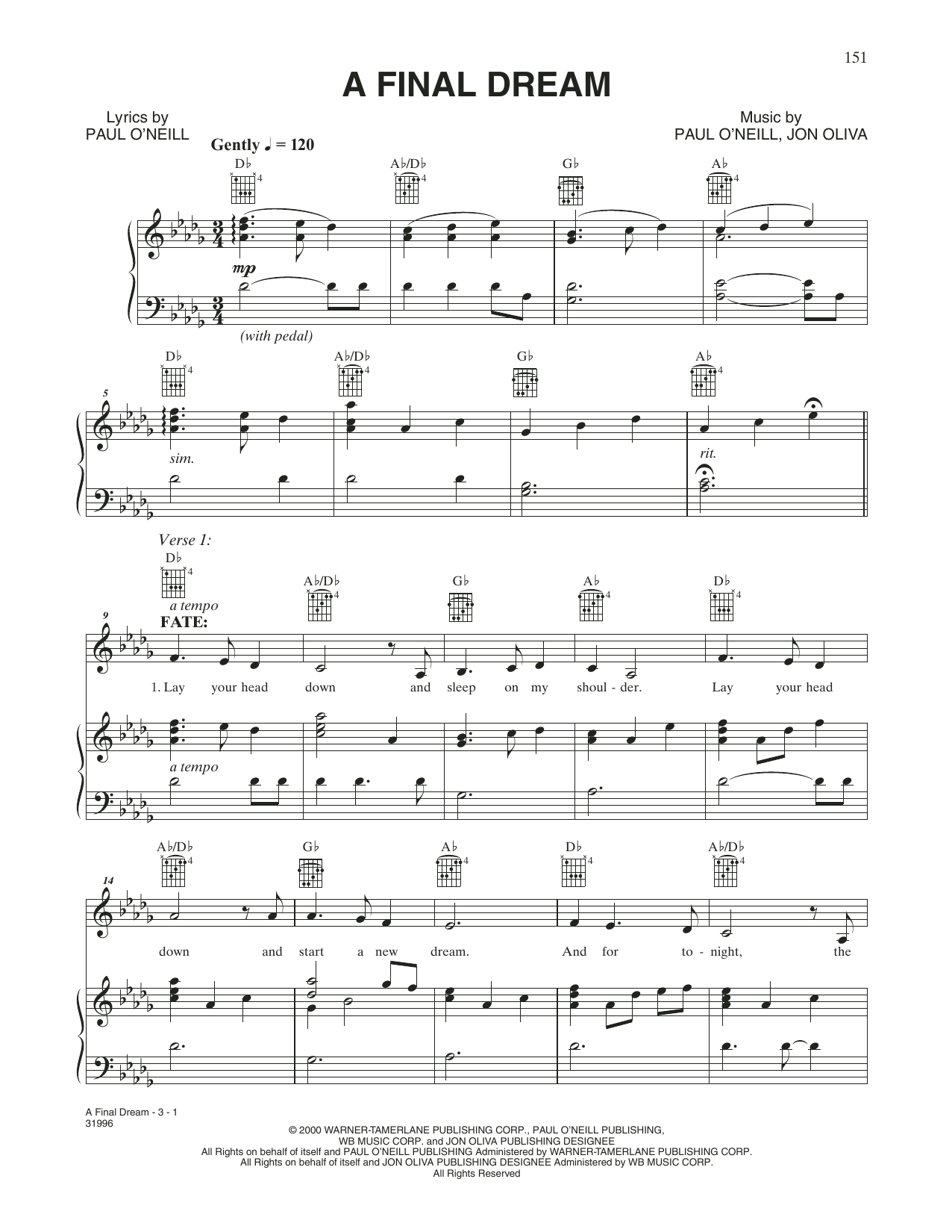 Download Trans-Siberian Orchestra A Final Dream Sheet Music and learn how to play Piano, Vocal & Guitar Chords (Right-Hand Melody) PDF digital score in minutes
