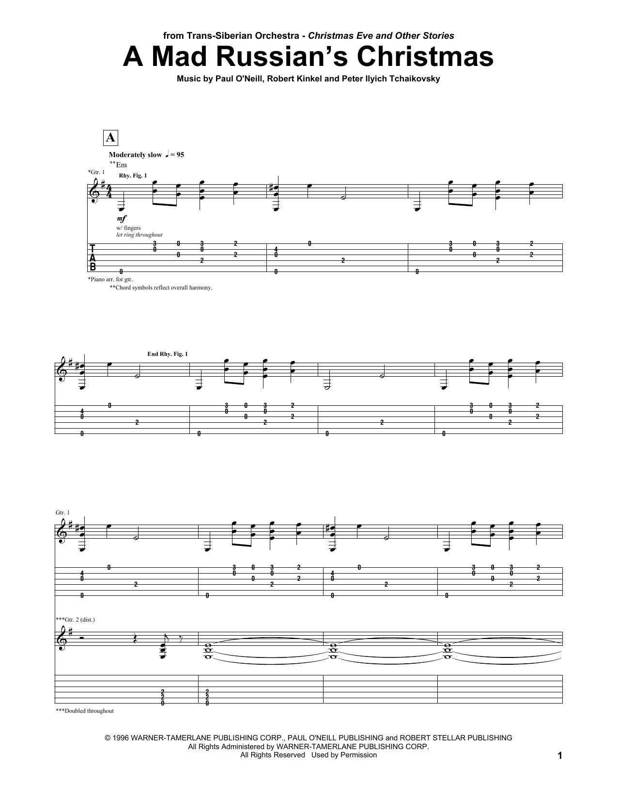 Download Trans-Siberian Orchestra A Mad Russian's Christmas Sheet Music and learn how to play Guitar Tab PDF digital score in minutes