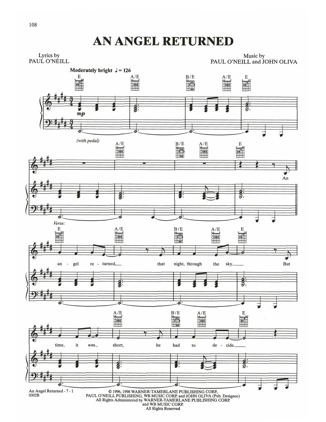 Download Trans-Siberian Orchestra An Angel Returned Sheet Music and learn how to play Piano, Vocal & Guitar Chords (Right-Hand Melody) PDF digital score in minutes