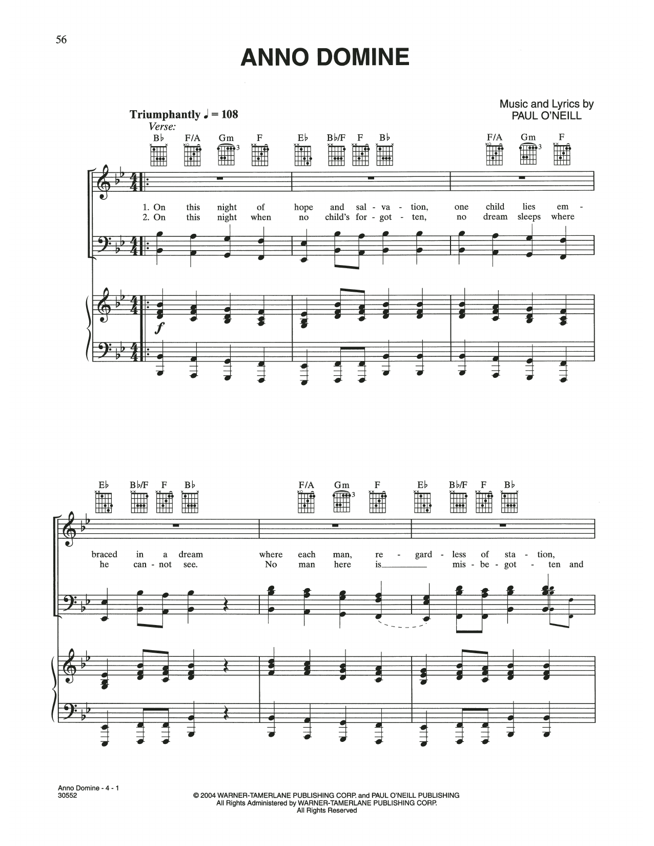 Download Trans-Siberian Orchestra Anno Domine Sheet Music and learn how to play Piano, Vocal & Guitar Chords (Right-Hand Melody) PDF digital score in minutes