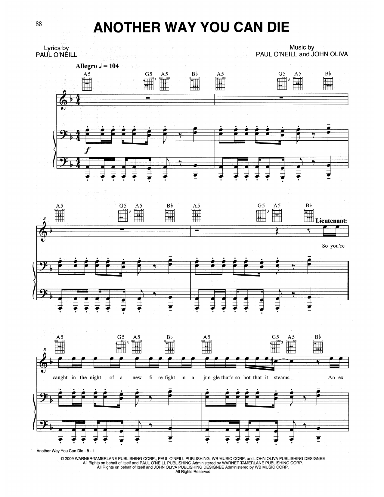 Download Trans-Siberian Orchestra Another Way You Can Die Sheet Music and learn how to play Piano, Vocal & Guitar Chords (Right-Hand Melody) PDF digital score in minutes