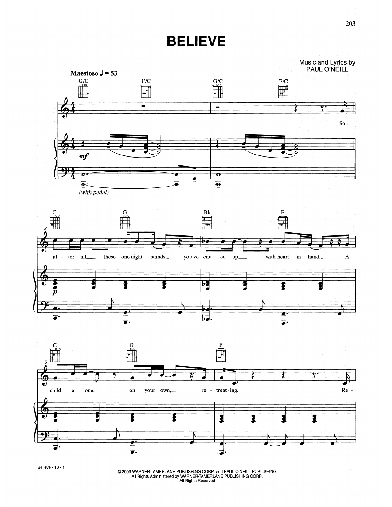 Download Trans-Siberian Orchestra Believe Sheet Music and learn how to play Piano, Vocal & Guitar Chords (Right-Hand Melody) PDF digital score in minutes