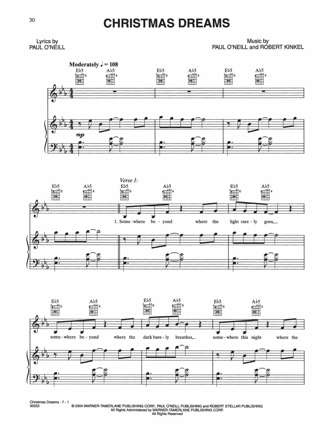 Download Trans-Siberian Orchestra Christmas Dreams Sheet Music and learn how to play Piano, Vocal & Guitar Chords (Right-Hand Melody) PDF digital score in minutes