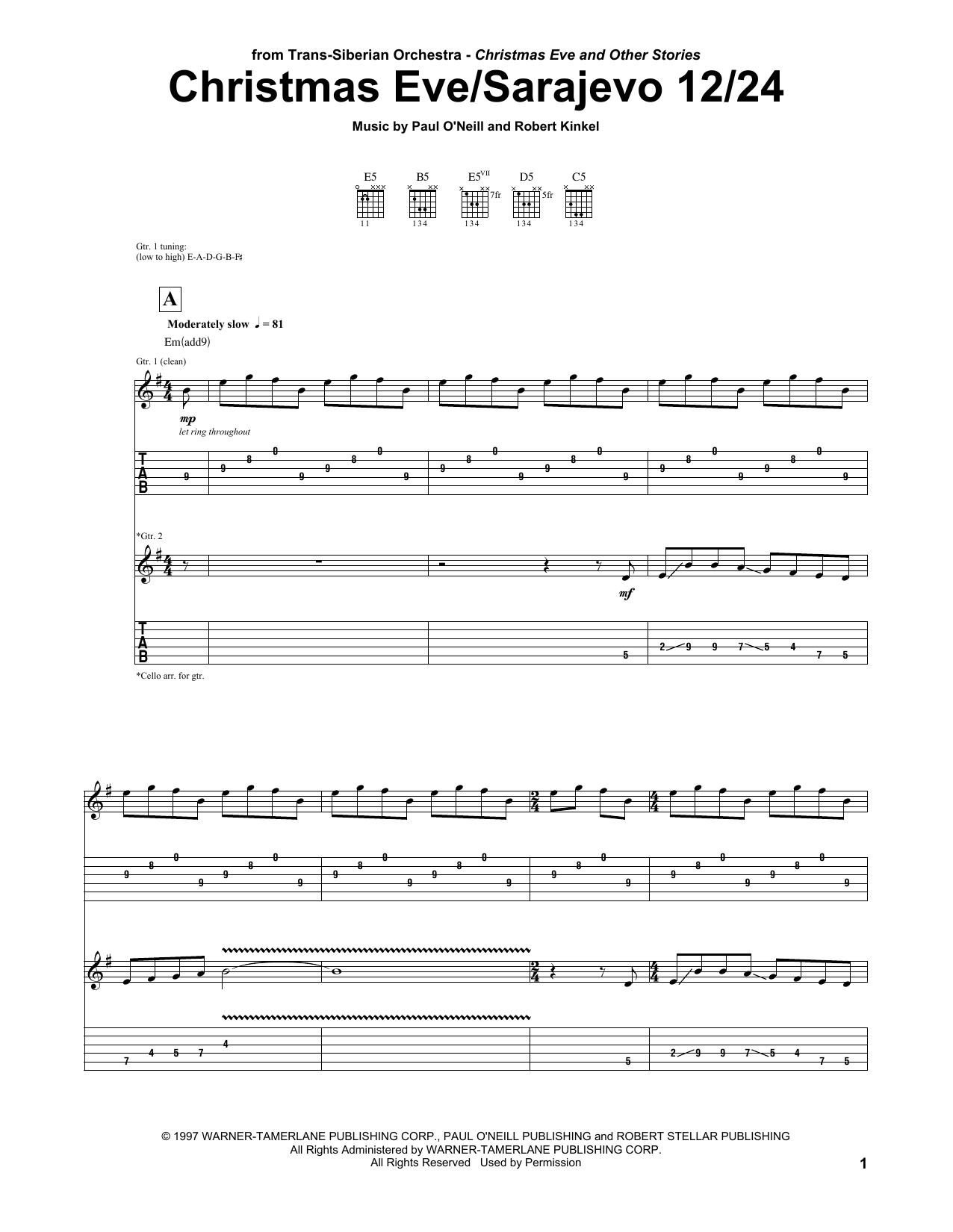 Download Trans-Siberian Orchestra Christmas Eve/Sarajevo 12/24 Sheet Music and learn how to play Violin Solo PDF digital score in minutes