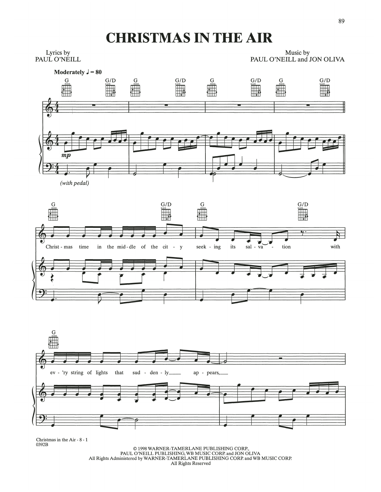 Download Trans-Siberian Orchestra Christmas In The Air Sheet Music and learn how to play Piano, Vocal & Guitar Chords (Right-Hand Melody) PDF digital score in minutes