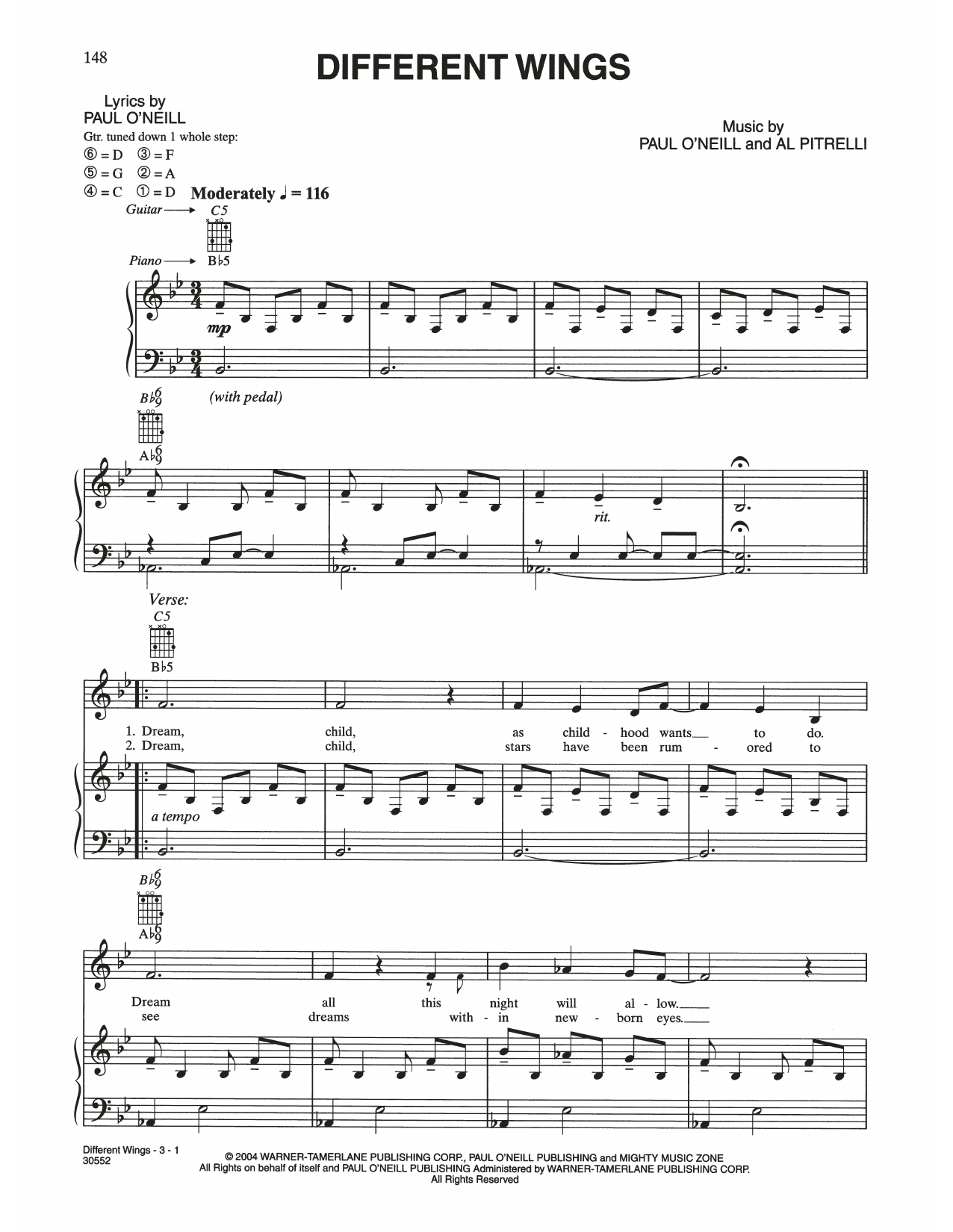 Download Trans-Siberian Orchestra Different Wings Sheet Music and learn how to play Piano, Vocal & Guitar Chords (Right-Hand Melody) PDF digital score in minutes