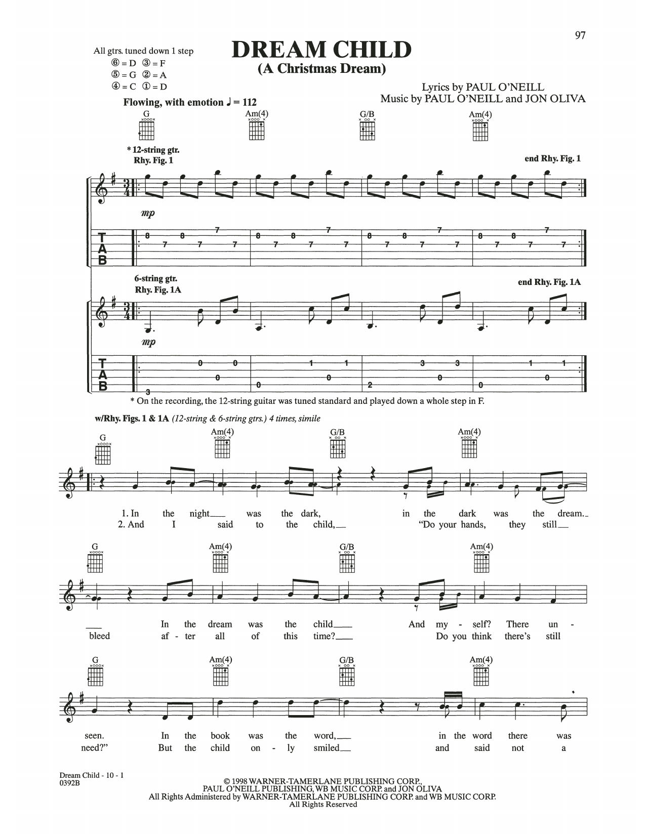 Download Trans-Siberian Orchestra Dream Child (A Christmas Dream) Sheet Music and learn how to play Guitar Tab PDF digital score in minutes