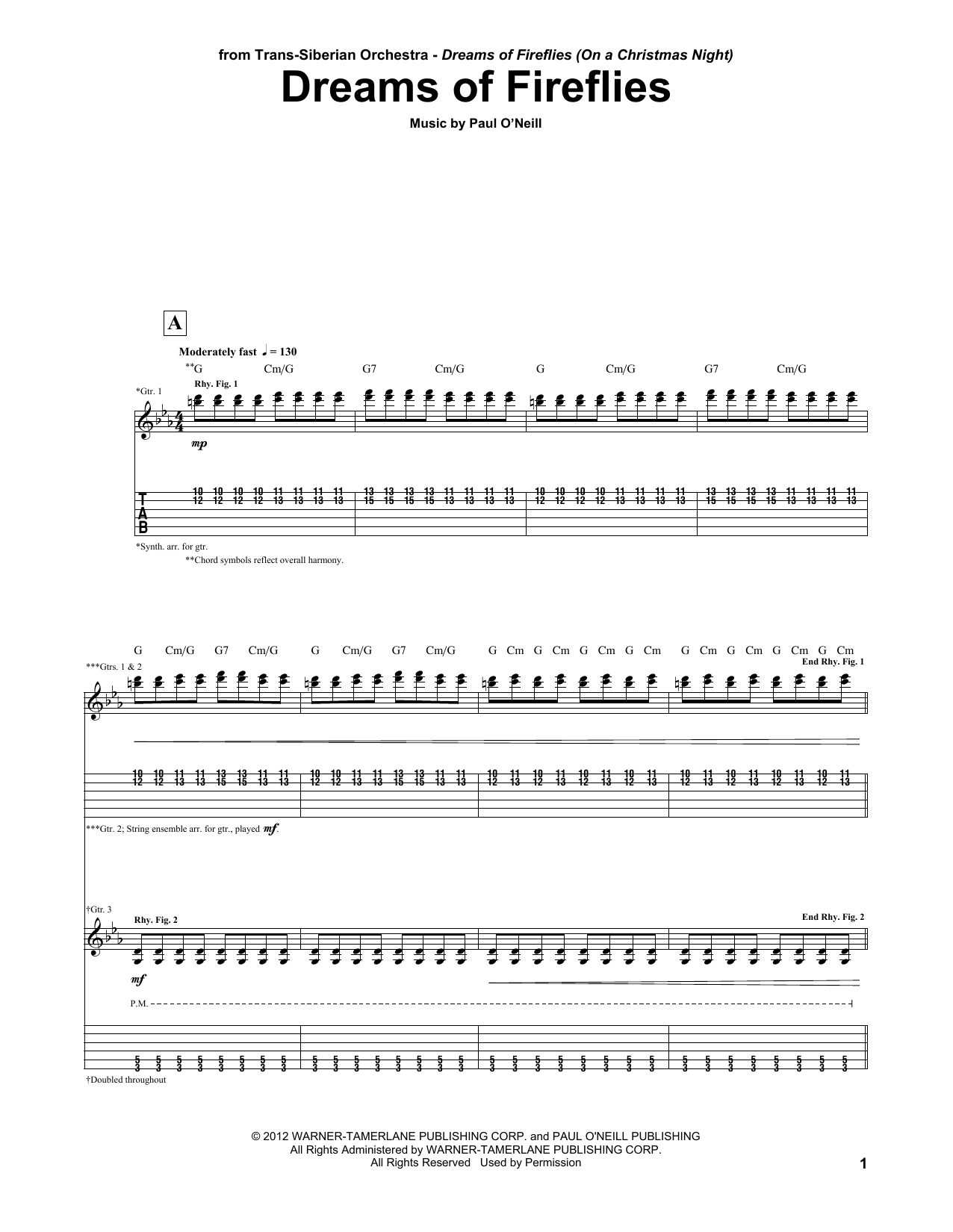 Download Trans-Siberian Orchestra Dreams Of Fireflies Sheet Music and learn how to play Violin Solo PDF digital score in minutes