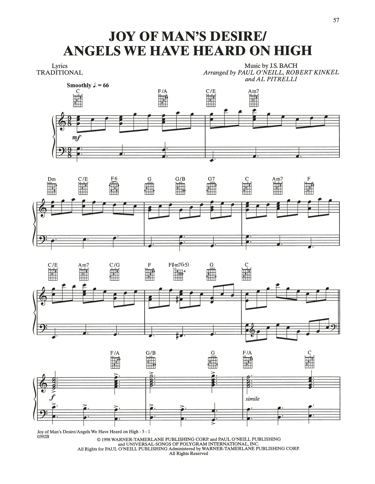 Download Trans-Siberian Orchestra Joy Of Man's Desire / Angels We Have Heard On High Sheet Music and learn how to play Piano, Vocal & Guitar Chords (Right-Hand Melody) PDF digital score in minutes
