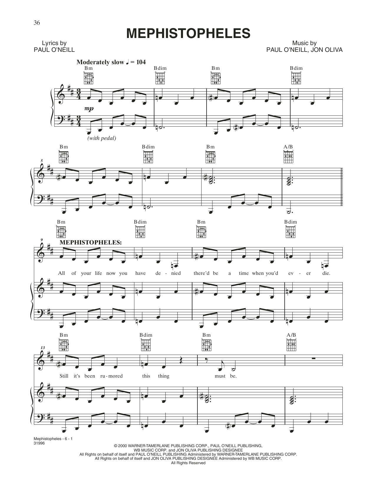 Download Trans-Siberian Orchestra Mephistopheles Sheet Music and learn how to play Piano, Vocal & Guitar Chords (Right-Hand Melody) PDF digital score in minutes