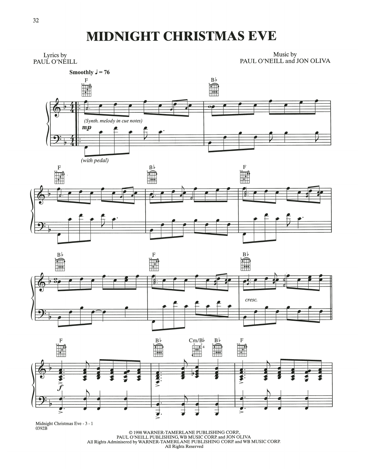 Download Trans-Siberian Orchestra Midnight Christmas Eve Sheet Music and learn how to play Piano Solo PDF digital score in minutes