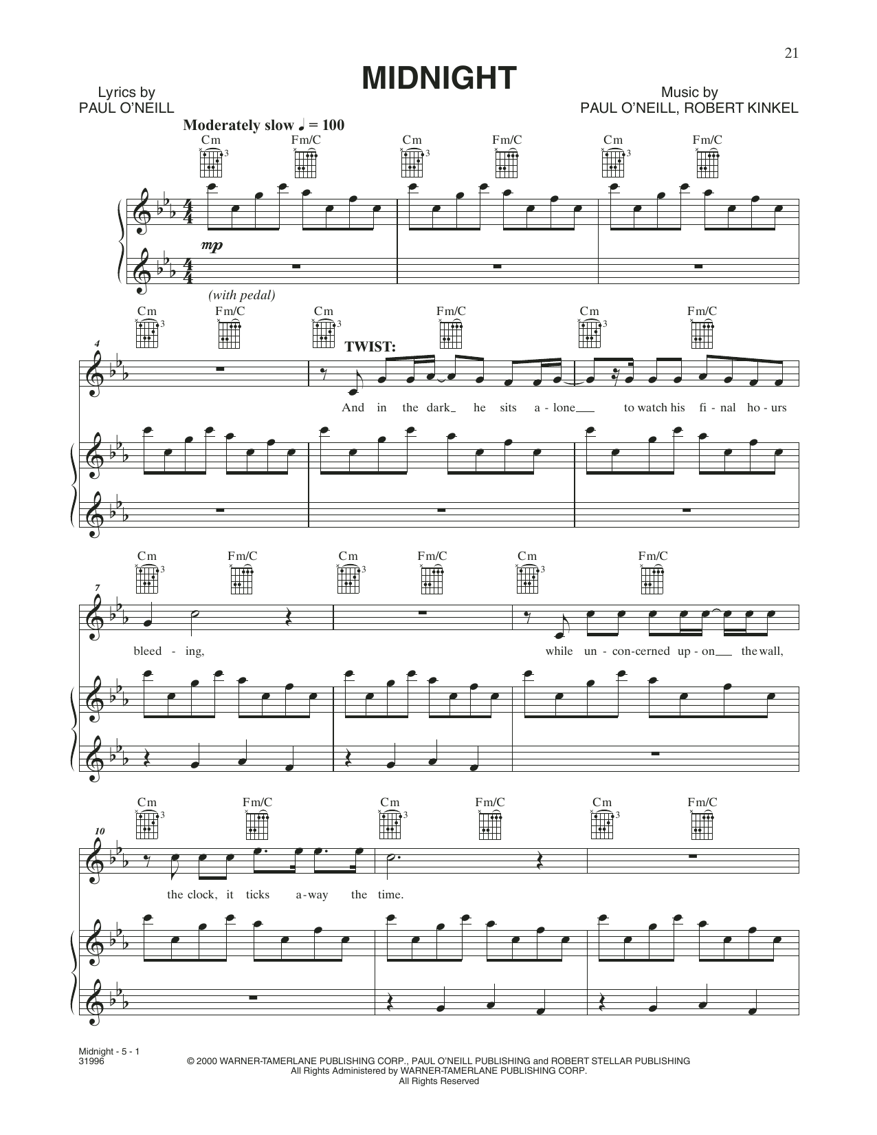 Download Trans-Siberian Orchestra Midnight Sheet Music and learn how to play Piano, Vocal & Guitar Chords (Right-Hand Melody) PDF digital score in minutes