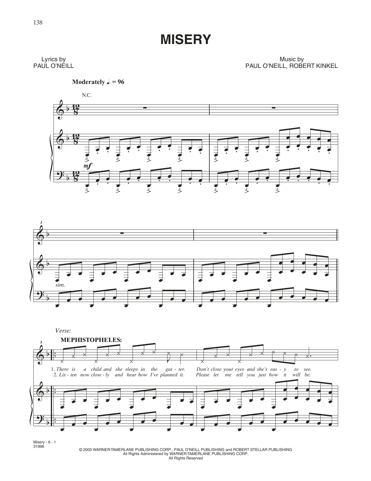 Download Trans-Siberian Orchestra Misery Sheet Music and learn how to play Piano, Vocal & Guitar Chords (Right-Hand Melody) PDF digital score in minutes