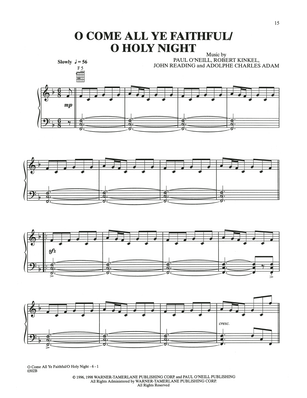 Download Trans-Siberian Orchestra O Come All Ye Faithful / O Holy Night Sheet Music and learn how to play Piano Solo PDF digital score in minutes