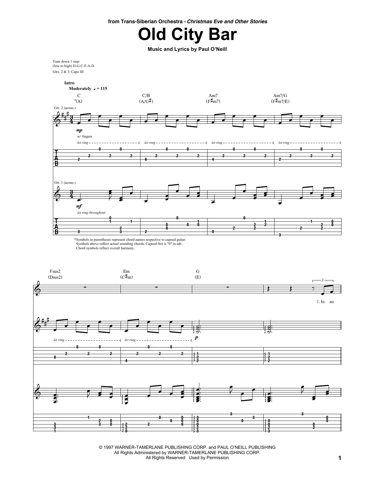 Download Trans-Siberian Orchestra Old City Bar Sheet Music and learn how to play Piano, Vocal & Guitar Chords (Right-Hand Melody) PDF digital score in minutes