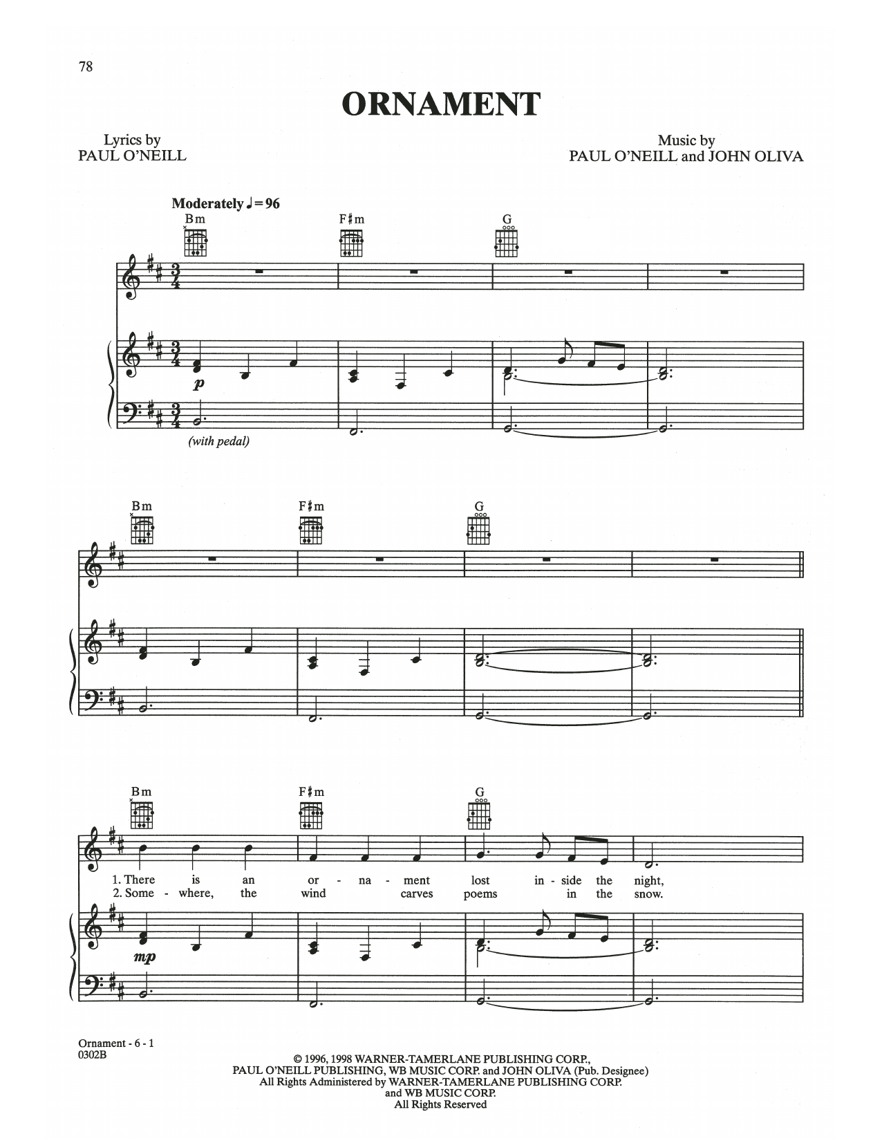 Download Trans-Siberian Orchestra Ornament Sheet Music and learn how to play Piano, Vocal & Guitar Chords (Right-Hand Melody) PDF digital score in minutes