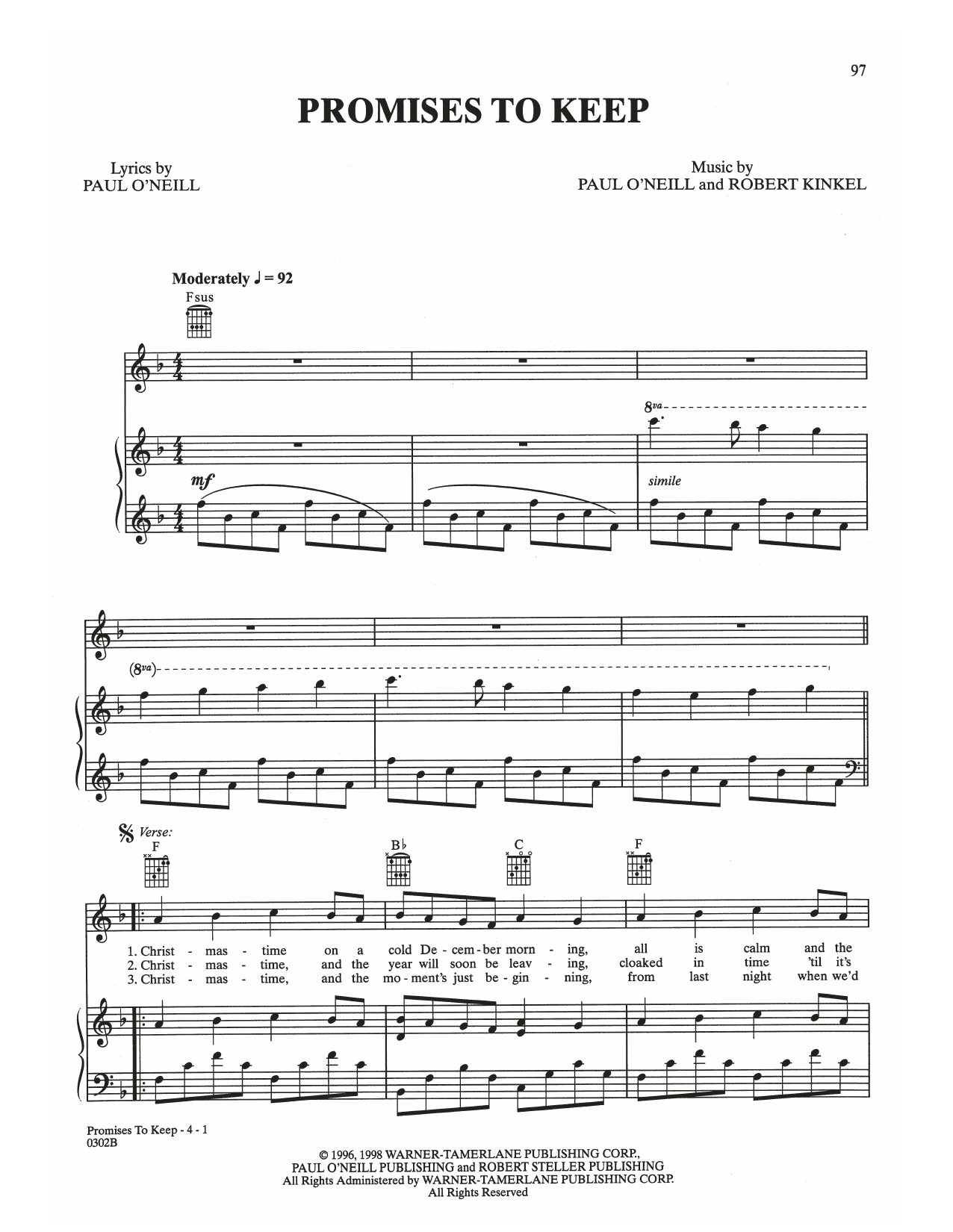 Download Trans-Siberian Orchestra Promises To Keep Sheet Music and learn how to play Piano, Vocal & Guitar Chords (Right-Hand Melody) PDF digital score in minutes