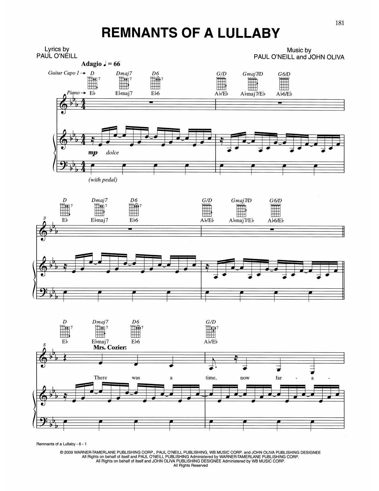 Download Trans-Siberian Orchestra Remnants Of A Lullaby Sheet Music and learn how to play Piano, Vocal & Guitar Chords (Right-Hand Melody) PDF digital score in minutes