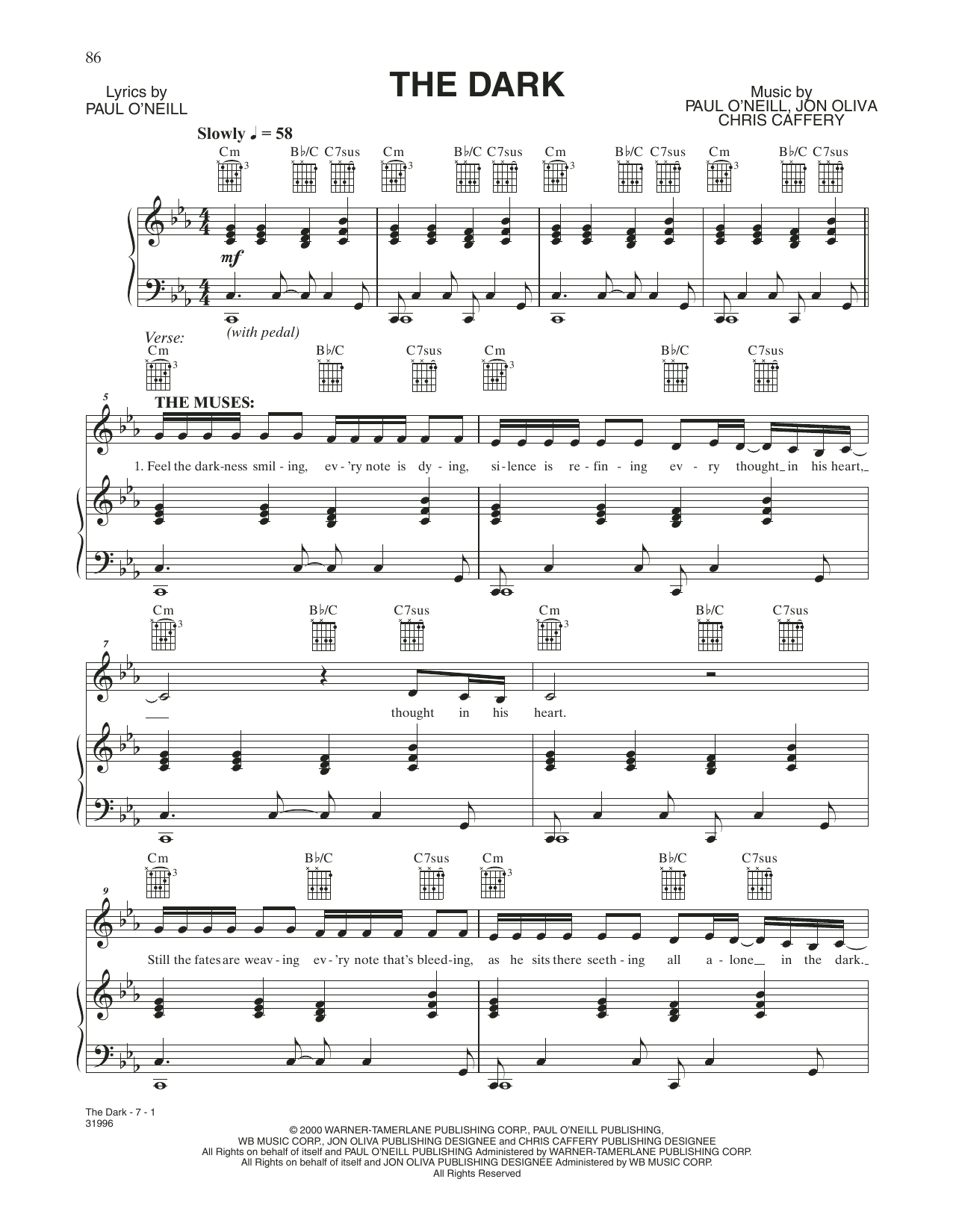 Download Trans-Siberian Orchestra The Dark Sheet Music and learn how to play Piano, Vocal & Guitar Chords (Right-Hand Melody) PDF digital score in minutes