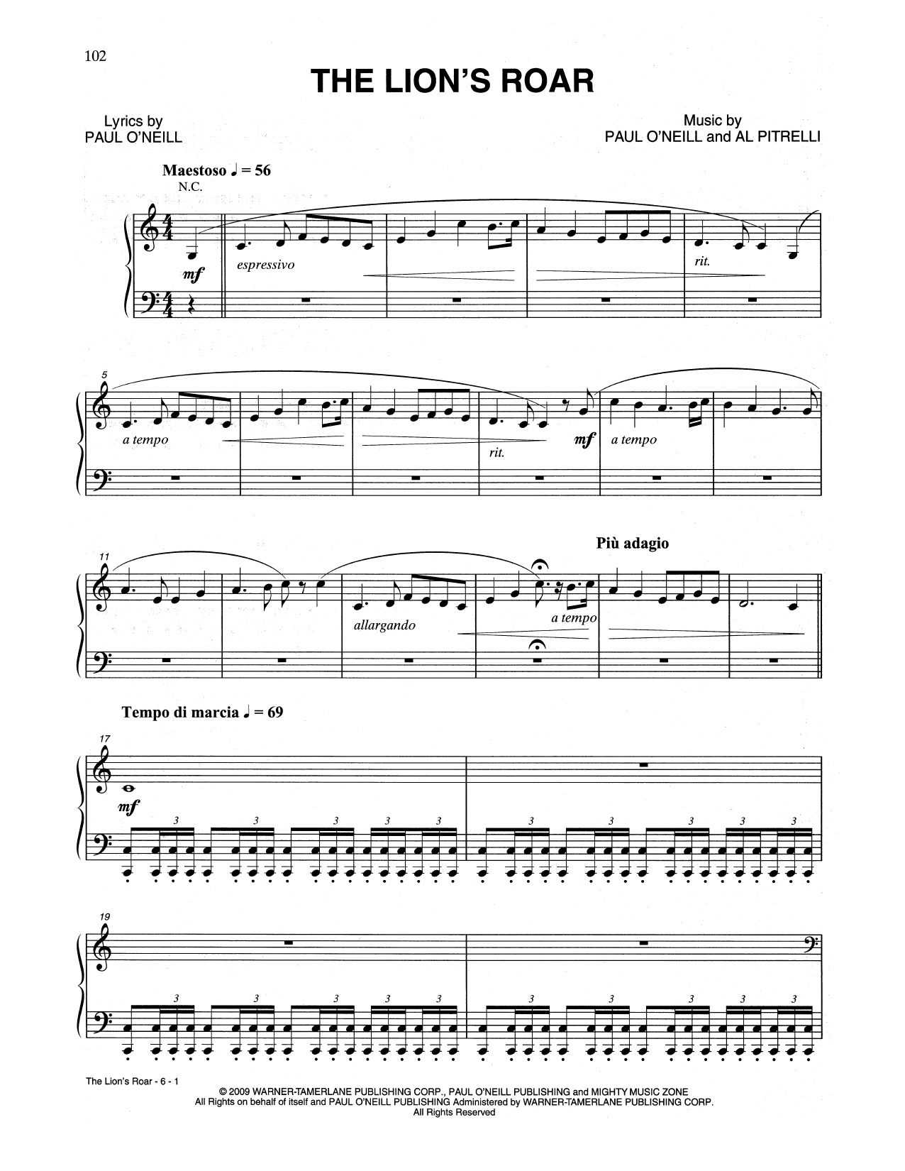 Download Trans-Siberian Orchestra The Lion's Roar Sheet Music and learn how to play Piano Solo PDF digital score in minutes