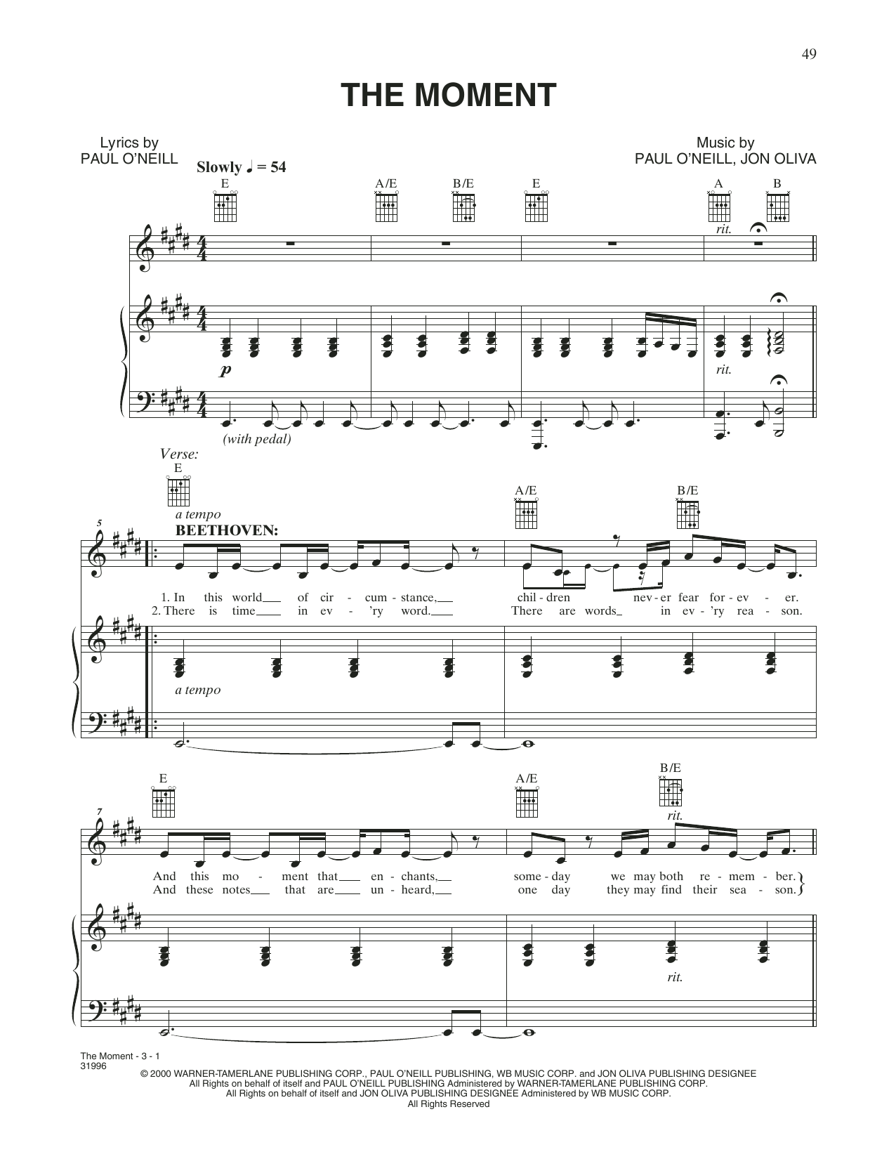Download Trans-Siberian Orchestra The Moment Sheet Music and learn how to play Piano, Vocal & Guitar Chords (Right-Hand Melody) PDF digital score in minutes