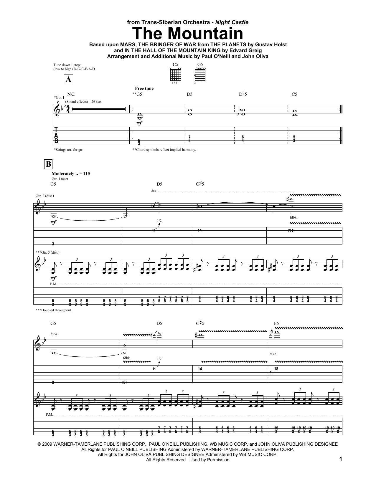 Download Trans-Siberian Orchestra The Mountain Sheet Music and learn how to play Guitar Tab PDF digital score in minutes