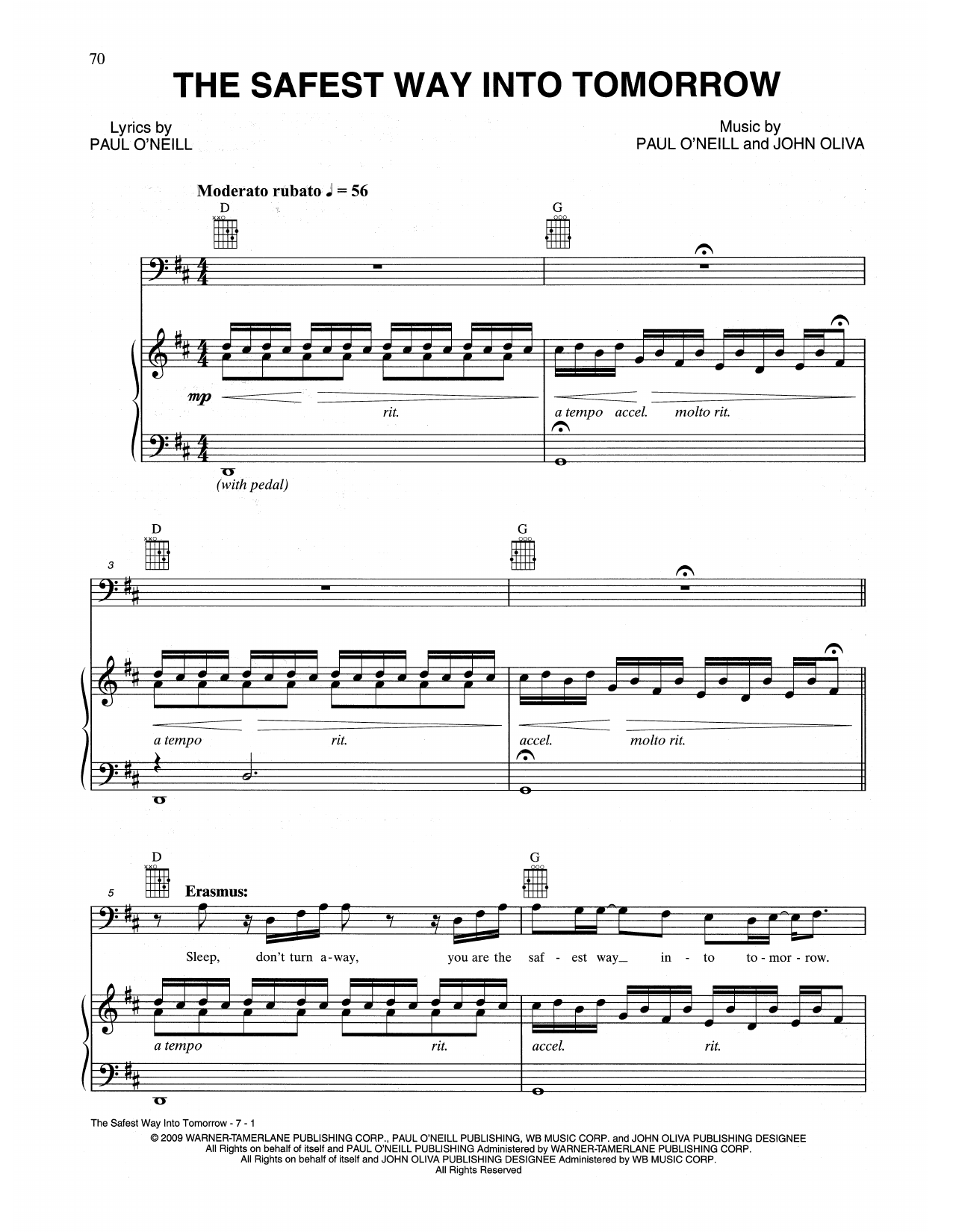 Download Trans-Siberian Orchestra The Safest Way Into Tomorrow Sheet Music and learn how to play Piano, Vocal & Guitar Chords (Right-Hand Melody) PDF digital score in minutes