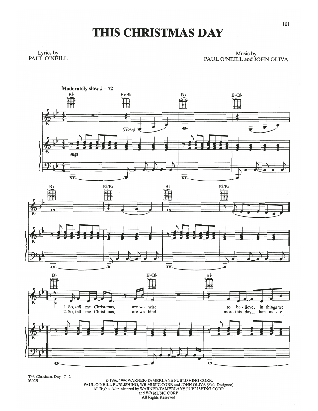 Download Trans-Siberian Orchestra This Christmas Day Sheet Music and learn how to play Piano, Vocal & Guitar Chords (Right-Hand Melody) PDF digital score in minutes