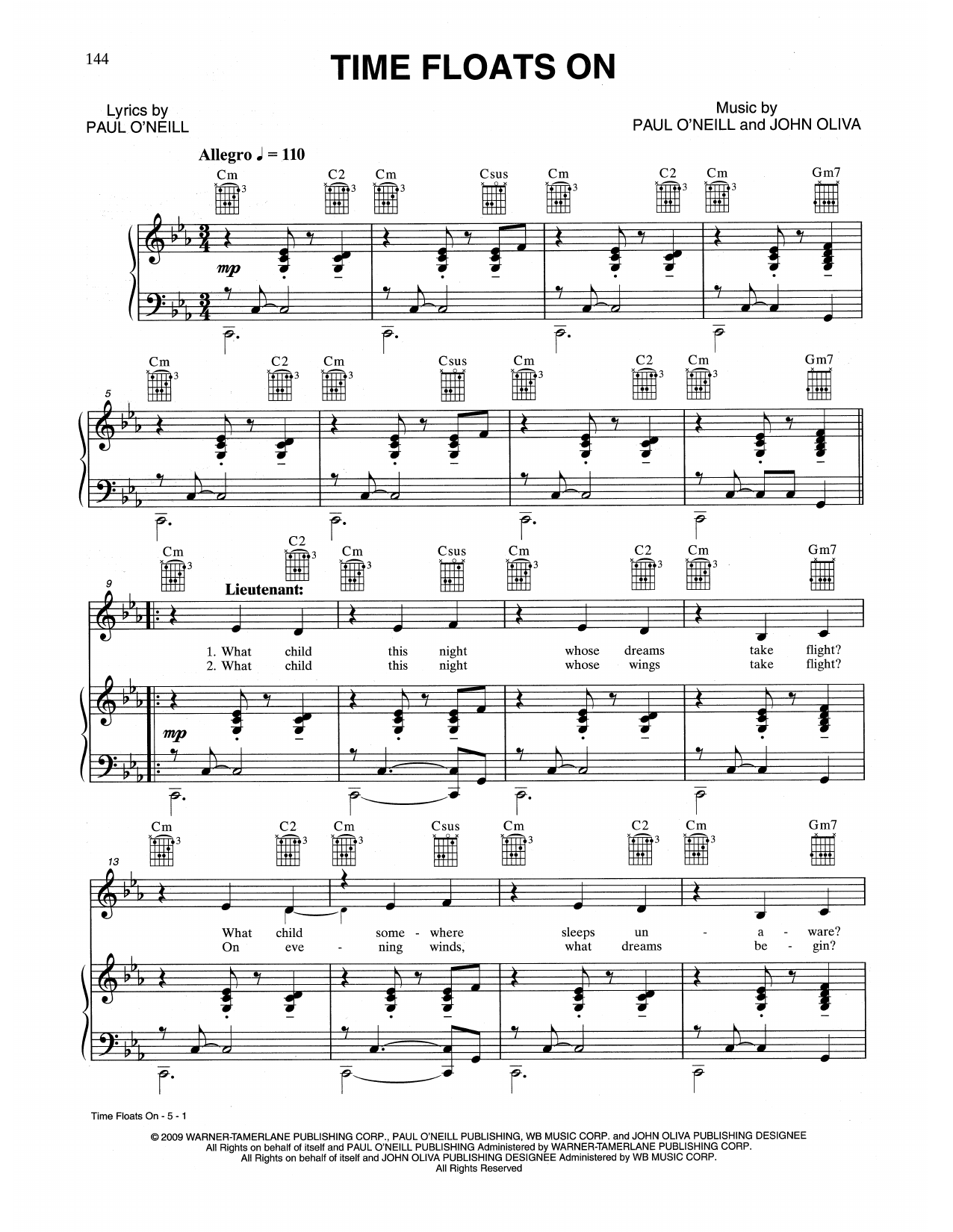 Download Trans-Siberian Orchestra Time Floats On Sheet Music and learn how to play Piano, Vocal & Guitar Chords (Right-Hand Melody) PDF digital score in minutes