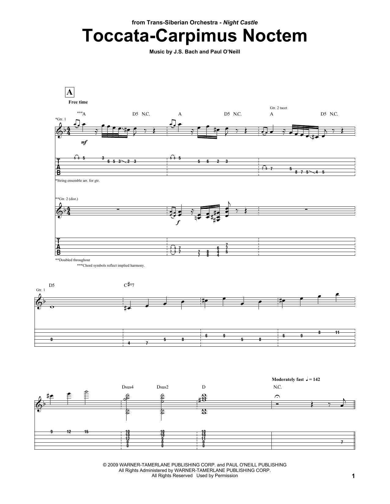 Download Trans-Siberian Orchestra Toccata-Carpimus Noctem Sheet Music and learn how to play Guitar Tab PDF digital score in minutes