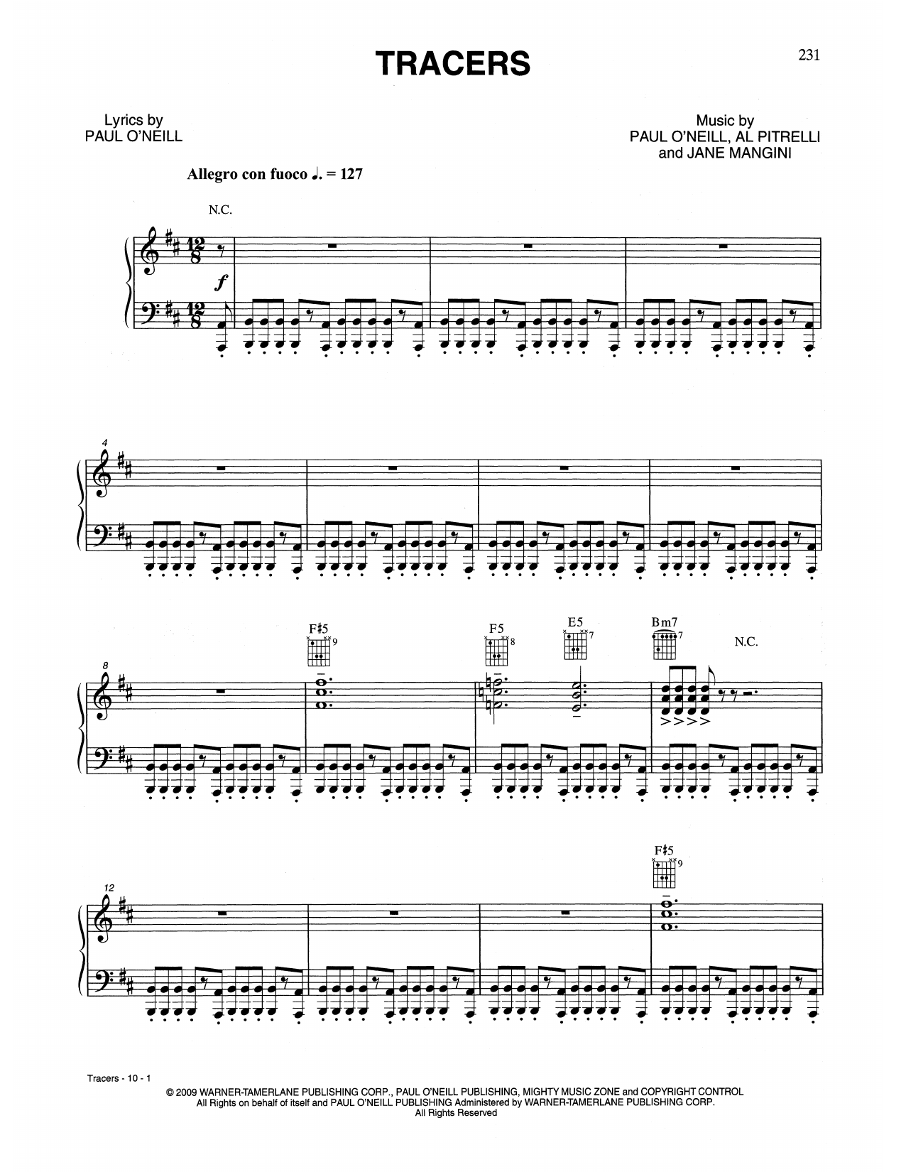 Download Trans-Siberian Orchestra Tracers Sheet Music and learn how to play Piano, Vocal & Guitar Chords (Right-Hand Melody) PDF digital score in minutes