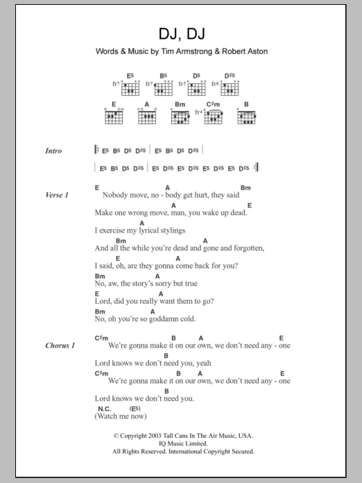 Download Transplants DJ, DJ Sheet Music and learn how to play Lyrics & Chords PDF digital score in minutes